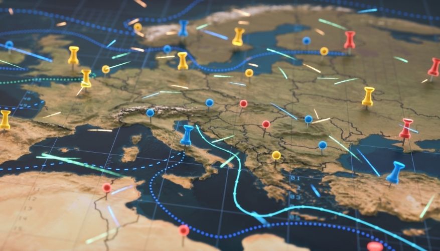 map with many locations pinned